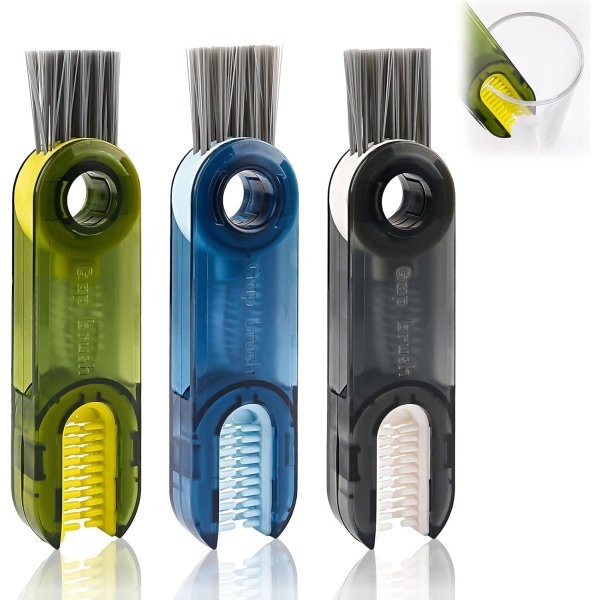 Tre-i-ett rengöringsborste för luckor, tredelad set multifunktionella rengöringsborstar (grå, grön, blå)