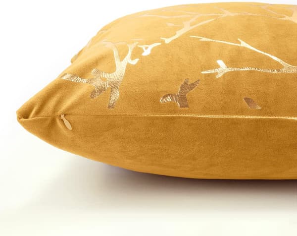 Gul 45x45cm, Set med 2 Sammet Kuddfodral för Soffa, Sovrum, Bil med Guld Grenar Dekorativa Kuddfodral