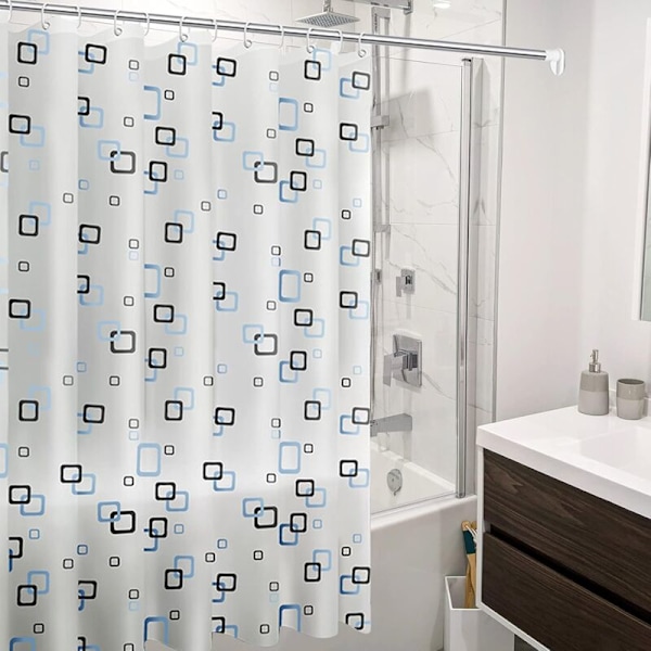 Bruseforhæng, 200x200cm, bruseforhængsforing med kroge og krøller, anti-mug, anti-bakteriel, vandtæt og vaskbar, egnet til badeværelse