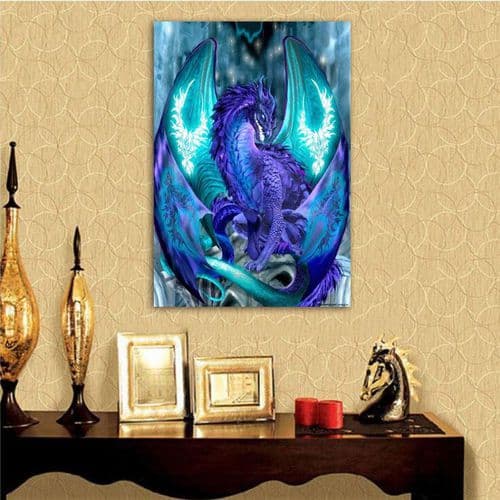 Blå drake 5D full diamantmålning broderi korsstygnskit strass heminredning DIY-present 12*16 tum