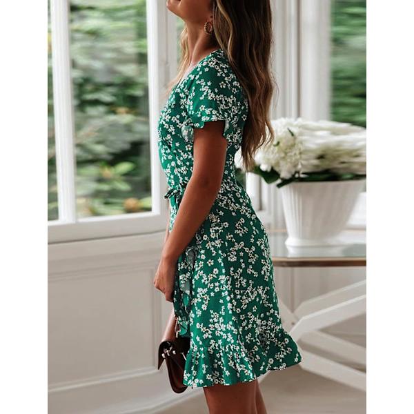 Strandkjole til kvinder, chiffon, V-hals, print, L