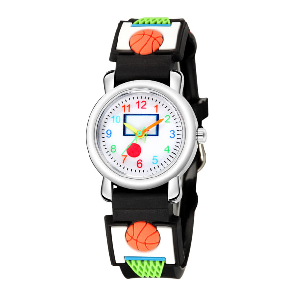 Barneklokke (svart, basketball), vanntett armbåndsur for barn Quartz Mo