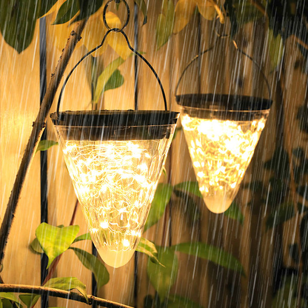 Solcelled Hengehage Lys Vanntett Konisk Stjernehimmel LED Lanterne Juledekorasjon for Patio, Hage, Hage, Plen, Hjem, Bryllup (Varmt Hvit)