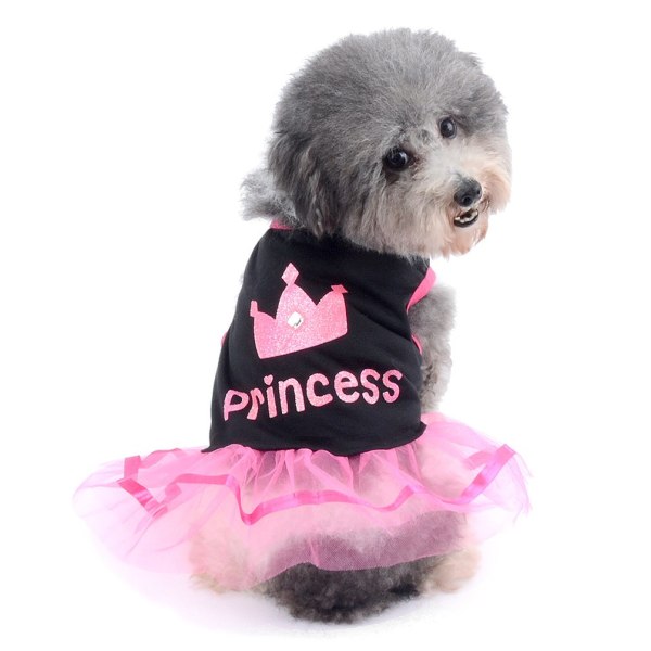 Liten hund katt kjol chihuahua kläder för flickor krona prinsessa klänning valp skjorta sommar kläder, rosa och vit S
