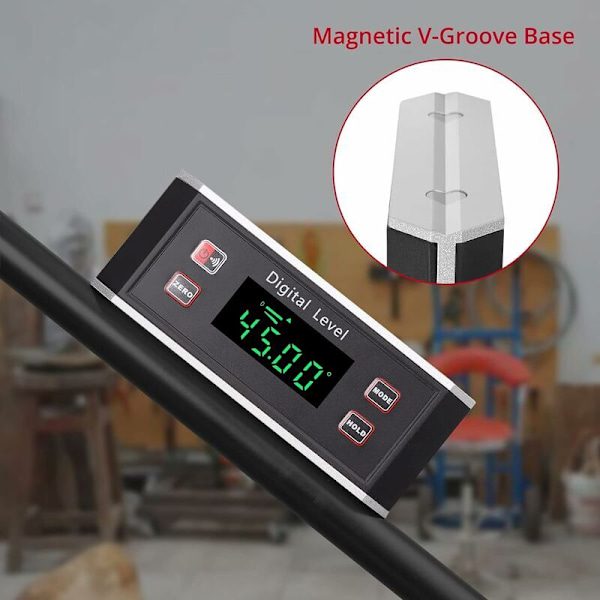 Inclinometer, Vattentät vinkeldetektor IP54 Numerisk rapportör nivå med magnetisk spårbas i V / 4 × 90 ° för bil-, träindustrin m.m.