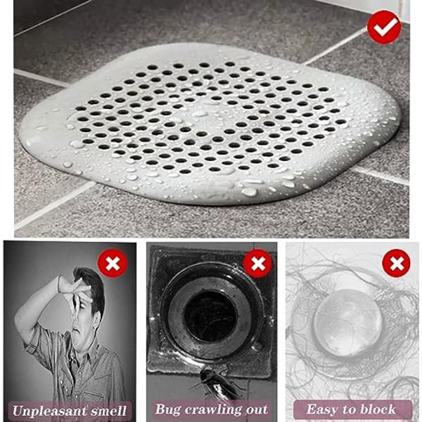 2-pack silikonavloppsskydd (vit + grå), köksavloppsfilter med sugkopp, badkarsavloppsfilter, köks- och badrumsavloppsfilter