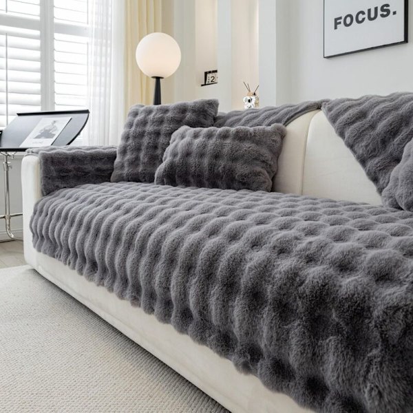 (Mörkgrå, 70x70cm) Sofföverdrag - Halkfritt sofföverdrag, kanin faux päls soffa, S-formad soffa