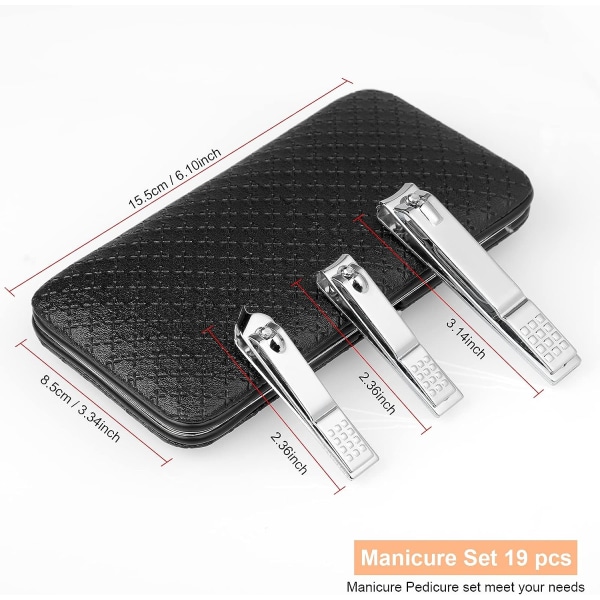 Manikyr Pedikyr Kit, 19 st Nail Clipper, Nagelsax, Hemma eller Resa Kan Bäras, Rostfria Saxverktyg, Herrar Kvinnor Manikyr Kit