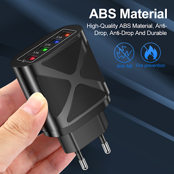 Luminous 4USB Mobiltelefonladdare 3.1A Reseladdare EU-laddare