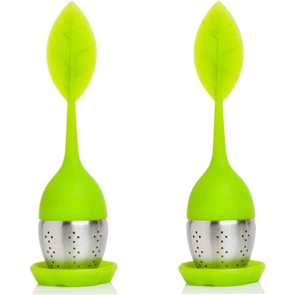 Teinfuser, 2 st silikonteinfuser, infuser teblad, tesil, med silikonhandtag, modern bladform, för tesilning (grön)