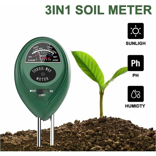 - 3 i 1 jordtester, jord pH-tester, jordfuktighetsmåler, jordlysintensitetsmåler, 3 i 1 jordtester for hage og landbruk (ingen batteri ne
