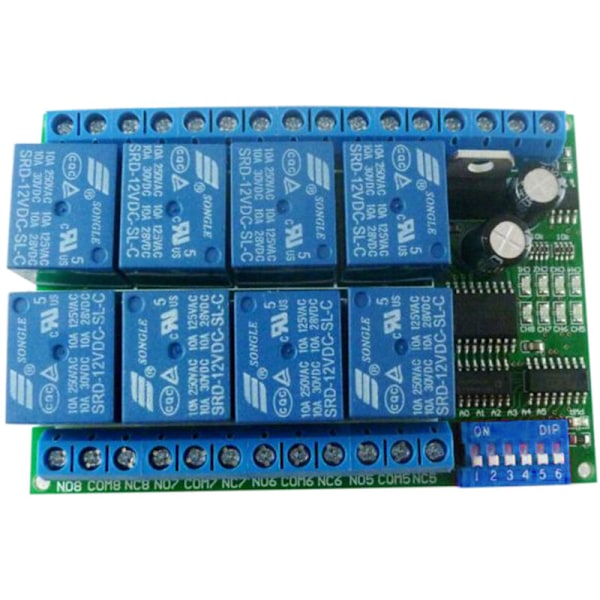 Relä RS485 12 V 8 Kanaler Protokoll Modbus RTU Port Seriell Kontrollbrytare för PLC-styrkort
