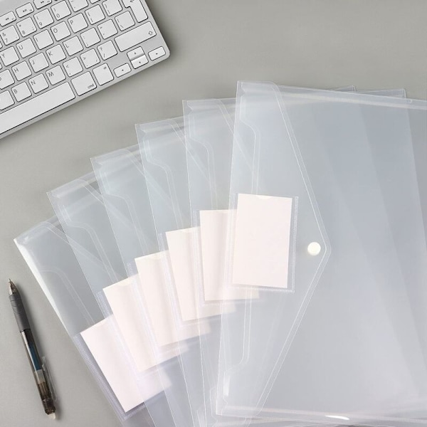 A4 plastficka, set med 5 dörrklockefickor med flik, transparenta klara färger, fodral