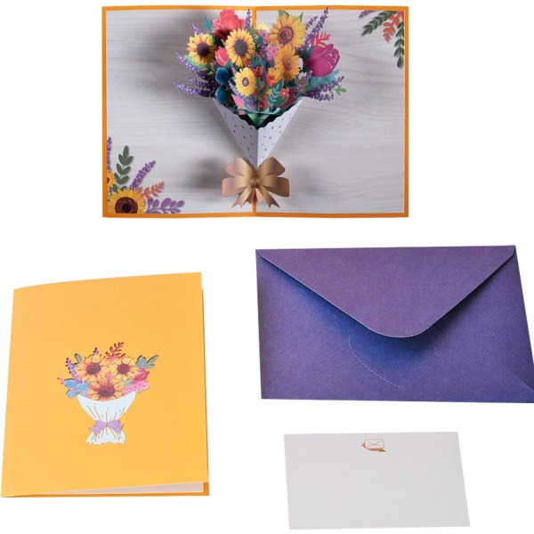3D bursdagskort, 3D kreative blomsterhilsenskort, 3D bukett gratulasjonskort, bukett brettekort
