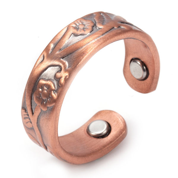 Kvindernes Blomster Design Magnetisk Kobber Ring, Klassisk Design, Justerbar Åbning, Mode Smykker Gaver til Kvinder
