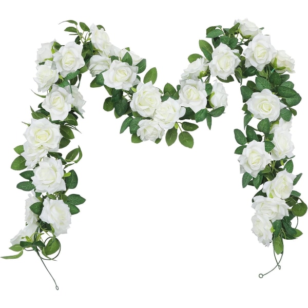 Sett med 3 Artificial White Silk Rose Flower Garland 2,4m Fake Ivy