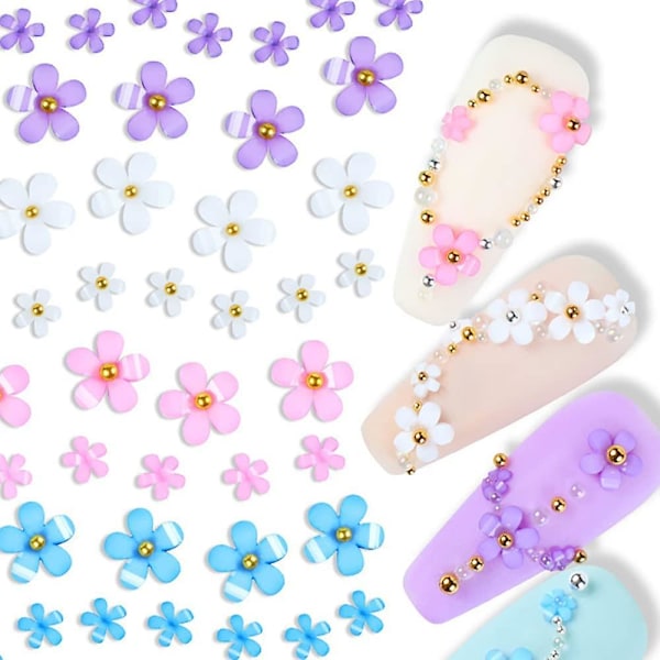 3D Blomsternageldekorationer för Akrylnaglar, 6 Rutor 3D Nagelflorer Strass Körsbärsblommor Rosa Set