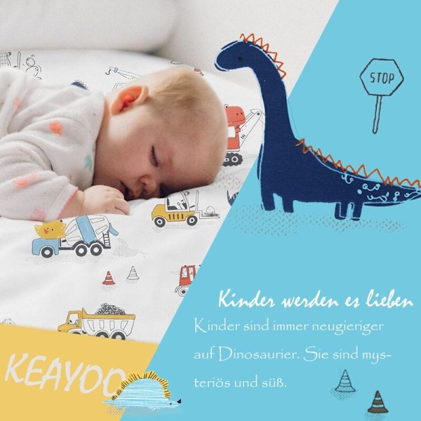 Sengesett i bomull for babyseng (dynetrekk 120x150cm) (dinosaur)