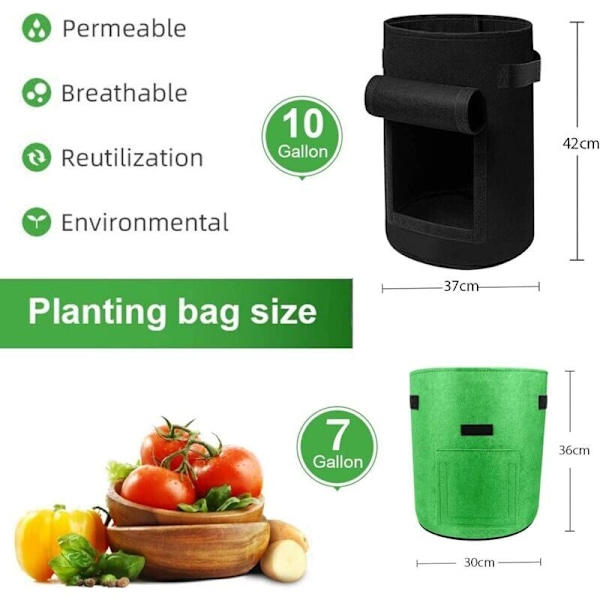 Geotextil Planteringspåse, 4 Potatisplanteringspåsar (2 stycken 38 liter, 2 stycken 26 liter), Potatiskruka med Fönster, för Plantering av Potatis, Tomater