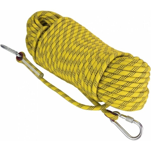 30m Klätterrep 12mm Ripstop Räddningsrep med 2 Karabiner för Utomhus Vandring Bergsklättring Nödbrand