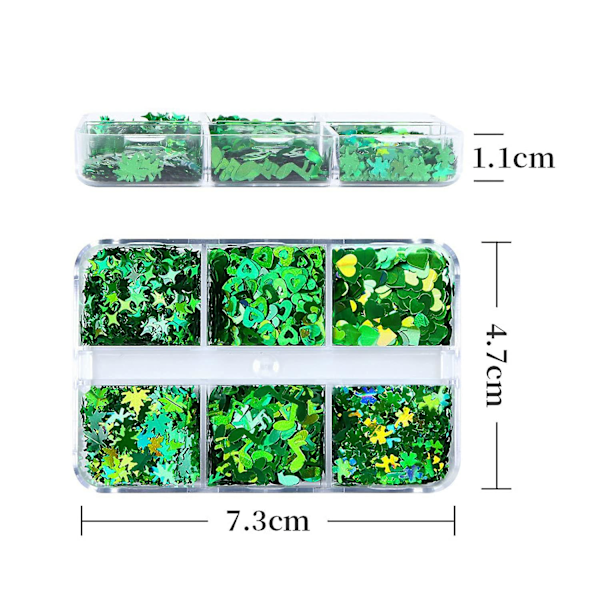 6 Ruutua Pyhän Patrickin Päivän Kynsilakkaglittereitä ja Sekvenssejä, 3D Holografiset Apilanmuotoiset Kynsilakkasuomut, Kynsilakkatarrat Naisille ja Tytöille