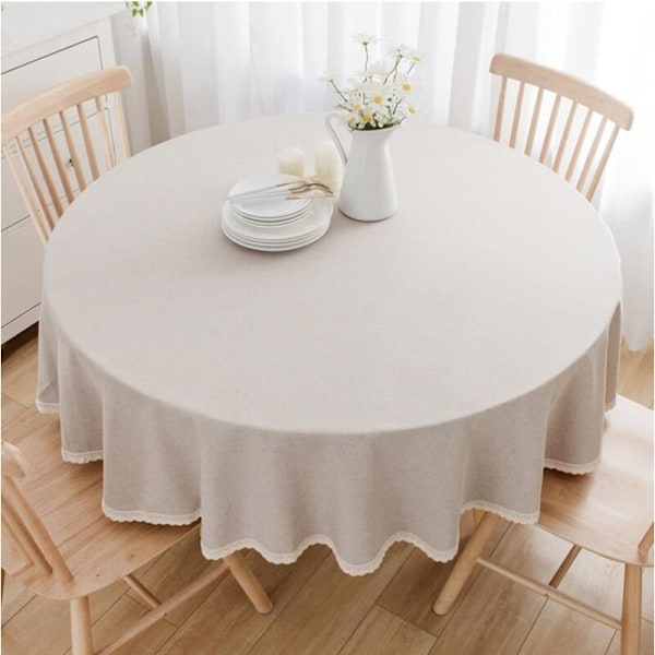 Rund bordsduk i bomull och linne Skydda och dekorera khaki diameter bord 160 cm