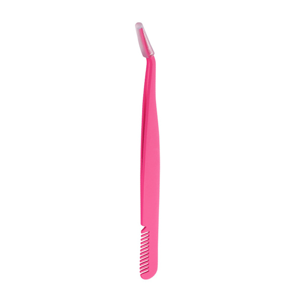 1 stk dobbelthodet øyenbrynspinsett kam øyenbrynspleieverktøy rustfritt stål tynnhode skjønnhetsverktøy for skjønnhetssalong hjemmebruk，Rose Red