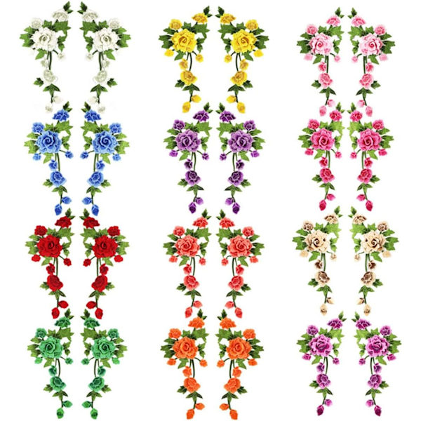 24 st broderade lappar rosor blommor strykjärnslappar applikationer