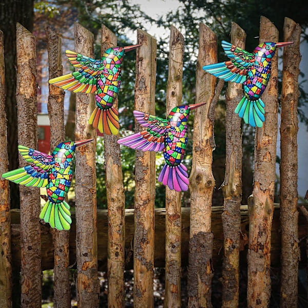 4 st Metall Kolibri Väggdekor, Metall Väggkonst Dekoration Skulptur Ornament Hängande för Trädgård Patio