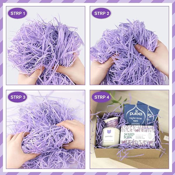 100g lilla raffia strimlet papir, gavekurve, indpakningsfyld, raffia strimlet papirservietter til festdekoration tilbehør