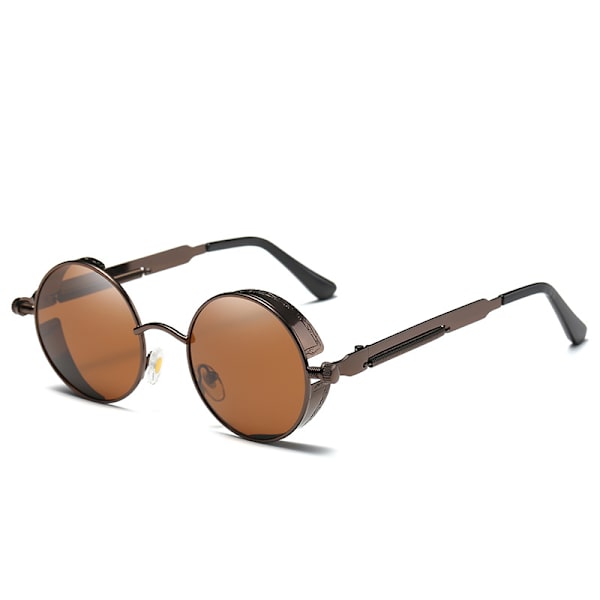 Steampunk Solbriller til Mænd Cirkel Polariseret Solbriller Retro Hippie Solbriller til Kvinder Metalramme