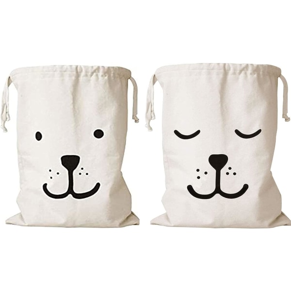 2Pc Laundry Bag Large Canvas Laundry Bag with Drawstring Drawstring Storage Bag for Clothes Toys Travel Home Hiking Sleep  Smile Bear 68 x 48CM