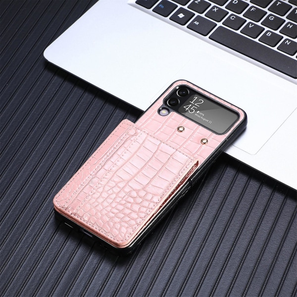 Case kompatibelt med Samsung Galaxy Z Flip 4, Pu- cover med kortfack Rose Gold