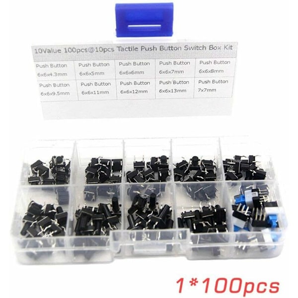 10 Värde 100 st/Micro Touch knappset Svart Plast Momentan Plast Sortimentskit 50MA 12VDC