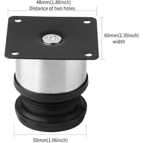 4 kpl Huonekalukaapin Säädettävä Ruostumaton Teräs Keittiön Jalat Pyöreä Musta ja Hopea 50 x 50mm