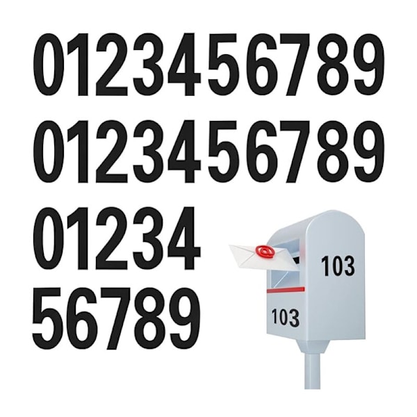 30 stk. 3\" Postkassestickers Tal 0-9 til Udendørs Skilte Døre Vinduer Biler Adressenumre (Sort)