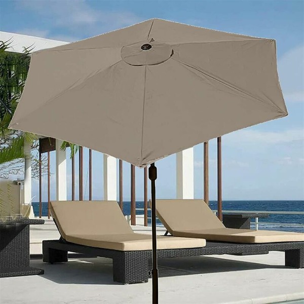 Parasol erstatningsbetræk - 6 ribben - 3 M - Vandtæt - Anti-ultraviolet - Erstatningsstof (3M / 9,8Ft,Khaki)