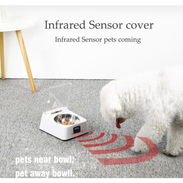 330 ml infrarød sensor skål, rustfrit stål, automatisk åbne/lukke låg, med USB-opladningskabel, 3-5 minutters hvile, egnet til katte, hunde