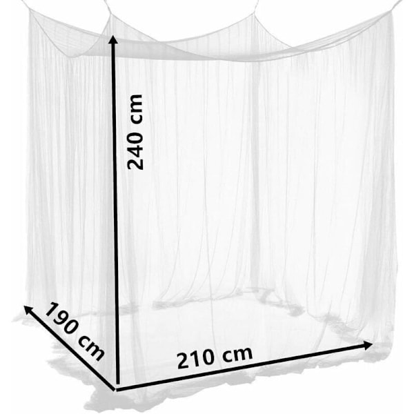 Dobbeltseng myggnett rektangulær seng stor Enkel hvit myggnett med 4 Baldquin åpninger 190cm (b) x210cm (l) x240cm (h) repellent for i