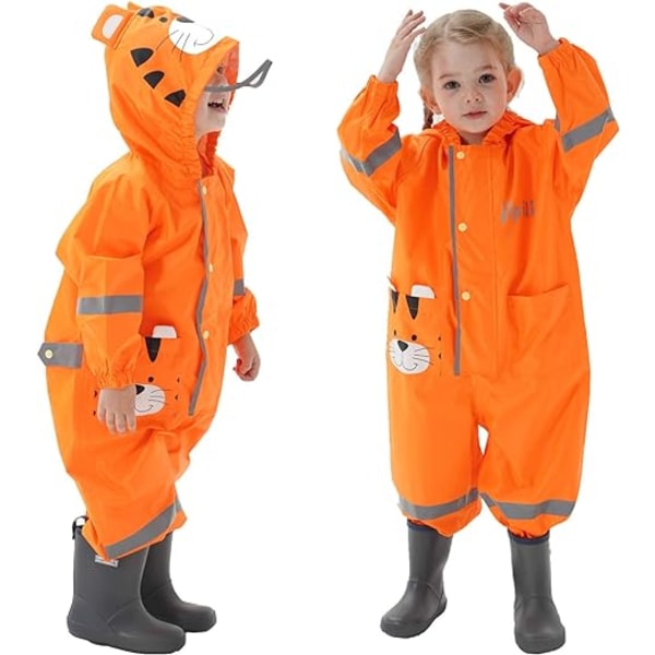 Puddle dragt børns vandtæt jakkesæt til drenge og piger i ét stykke regnfrakke hætte letvægts dyremønster S(S)