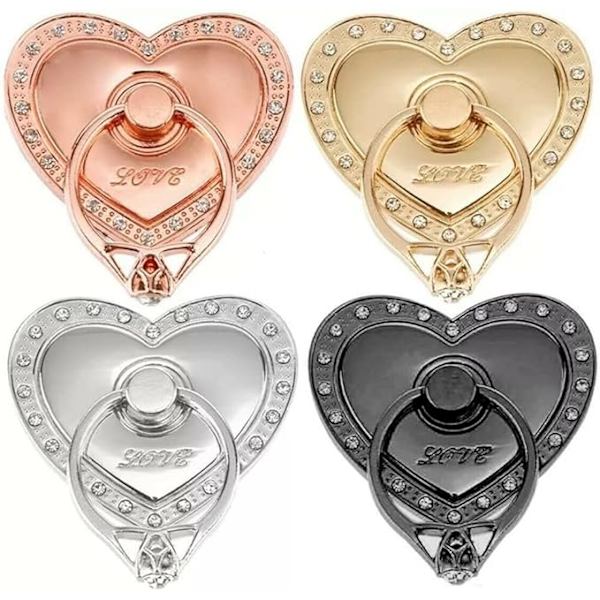 4-delt kjærlighet telefonringholder (fire farger), kjærlighet diamant fingergrep holder ring biltelefonringholder smarttelefonringholder nettbrett rosegull