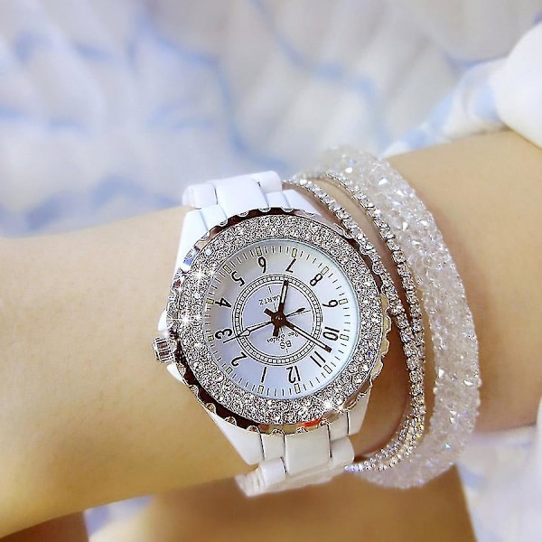 Women's diamond encrusted ceramic watch with personalised digital face