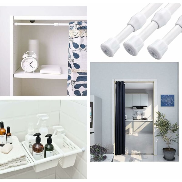 Betterlife 2-delad utdragbar gardinstång, 30-50 cm teleskopisk duschdraperistång justerbar utdragbar fjäderspänningsstång för DIY-projekt, montering utan skruvar eller borrning