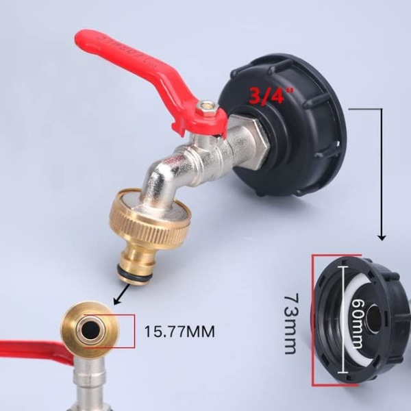IBC Tankhane 1000L Regnvandshøsthane, IBC Vandtankadapter 1/2\" Dobbelt Regnvandshøsthane, Messinghane Fremstillet af PP Grov Gevind