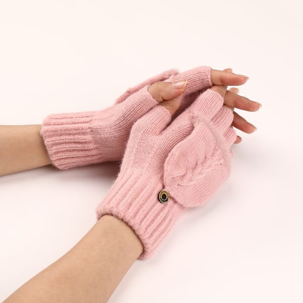 Efterår og vinter flip-top korte uldne fingerløse handsker til kvinder, varme og moderigtige strikkede halvfingerærmer