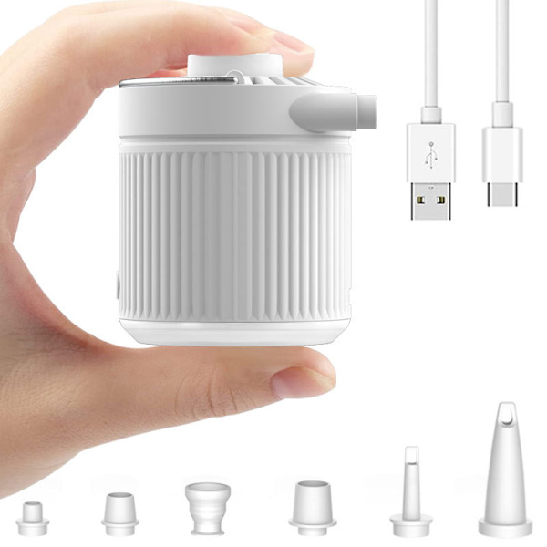 1200mAh Mini bærbar luftmadrasspumpe og deflator, liten USB oppladbar reise luft pumpe med LED lys, for bøyer, senger, bassengleker