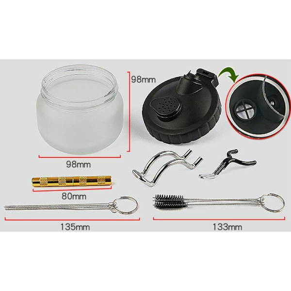 Täydellinen puhdistussarja airbrushille, sisältää 1 puhdistusastian tuella, 5 puhdistusharjaa, 5 puhdistuspiikkiä ja 1 puhdistusneulan