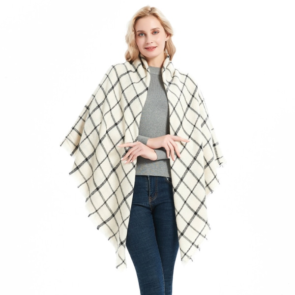 Kvinnors Rutig Filt Vinterhalsduk Varm Mysig Tartan Wrap Överdimensionerad Sjal Cape