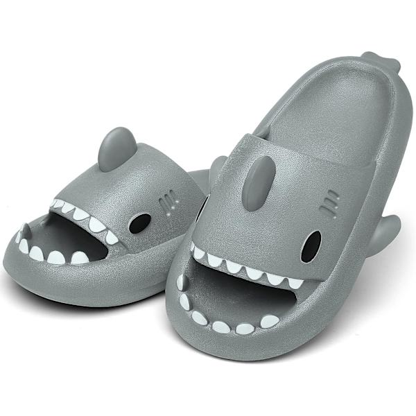 Shark Slides til kvinder og mænd, svømmebassin og strandtøfler, skridsikre sandaler med åben tå, Shark Slides Slippers Grå EU 40-41