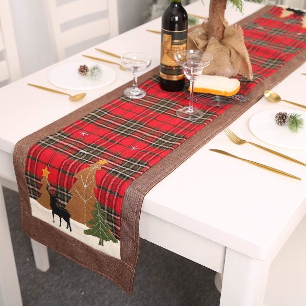 Christmas Table Runner, 6FT Double Layers Buffalo Plaid Decorative Table Linens Table Flag, Traditional Look Rustic Table Runner for Christmas Decora